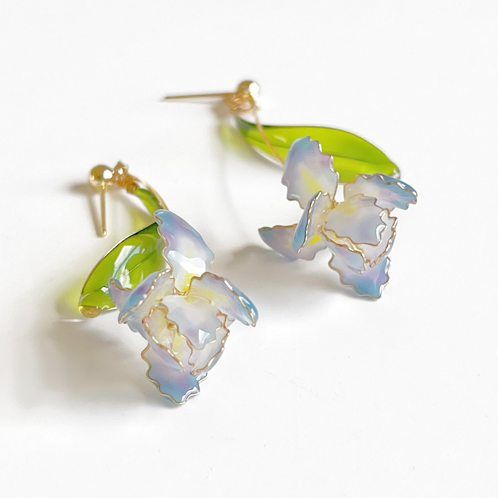 Handmade Blue Iris Flower Earrings-Ninaouity