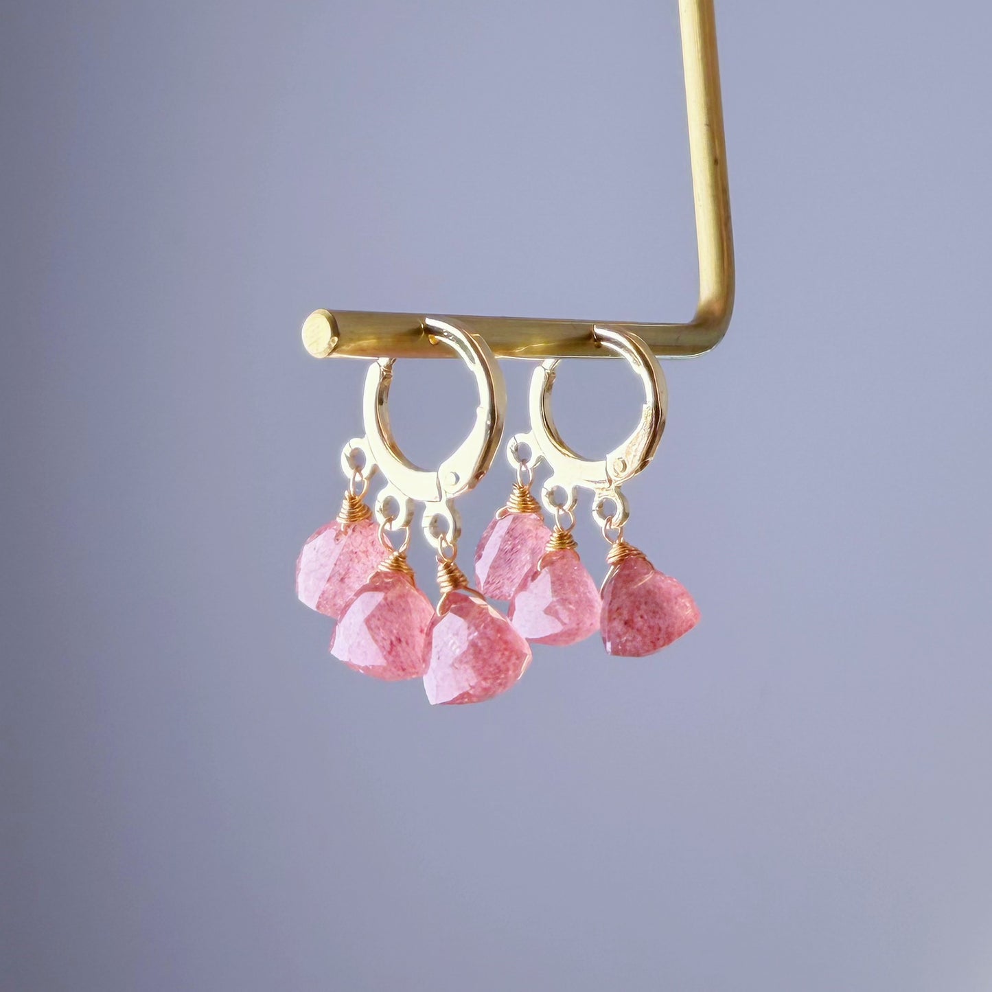 Handmade Natural Red Strawberry Triangle Cut Quartz Hoop Earrings