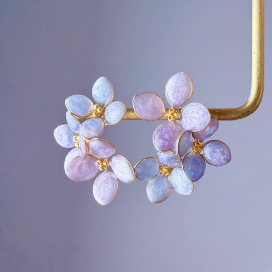 Handmade Shimmer Blue Purple Hydrangeas Flower Stud Earrings