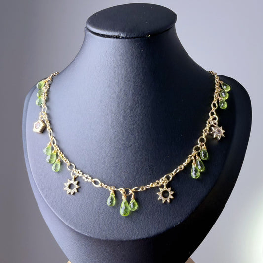Handmade Peridot Tear Drop Faceted Gemstone Beads Celestial Necklace