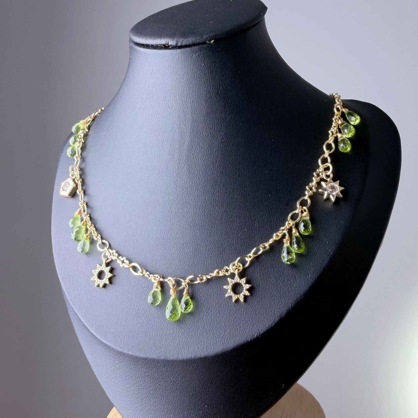 Handmade Peridot Tear Drop Faceted Gemstone Beads Celestial Necklace
