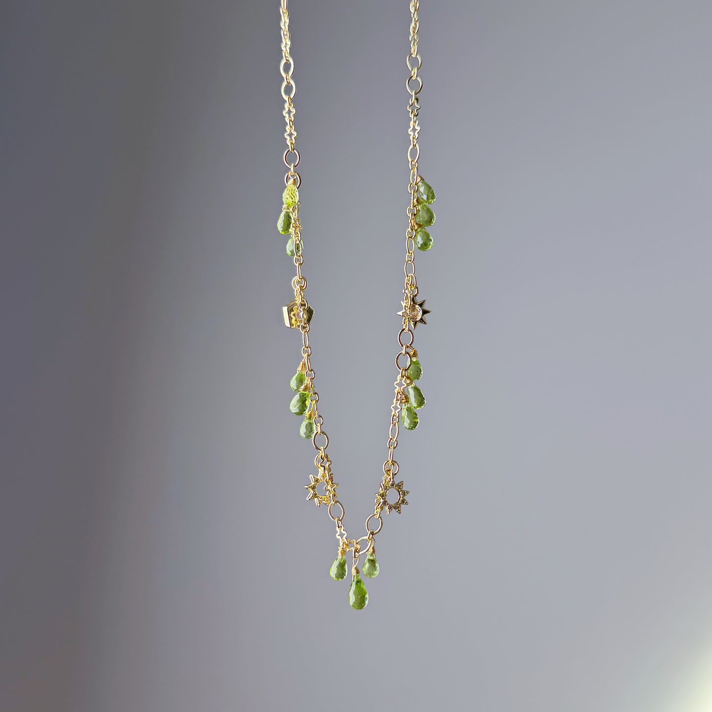 Handmade Peridot Tear Drop Faceted Gemstone Beads Celestial Necklace