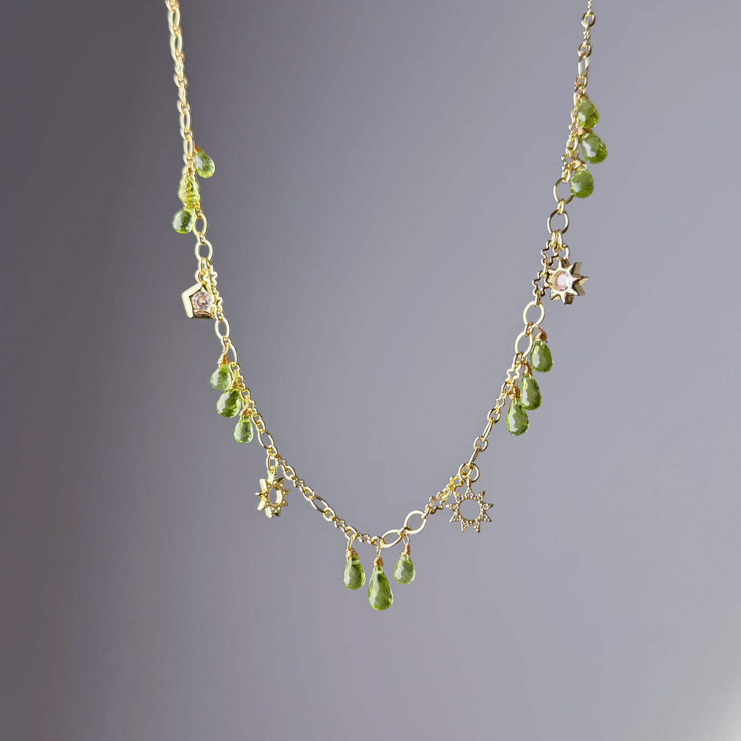 Handmade Peridot Tear Drop Faceted Gemstone Beads Celestial Necklace