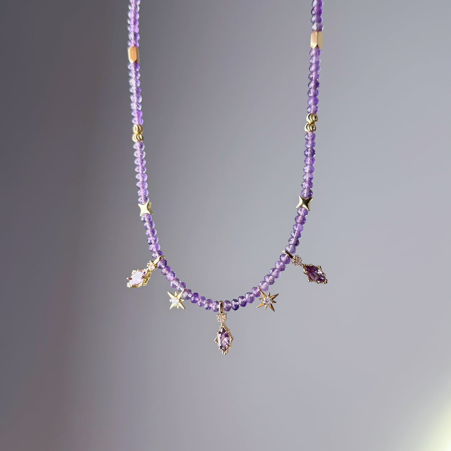Handmade Faceted Amethyst Gemstone Beads Celestial Choker Necklace