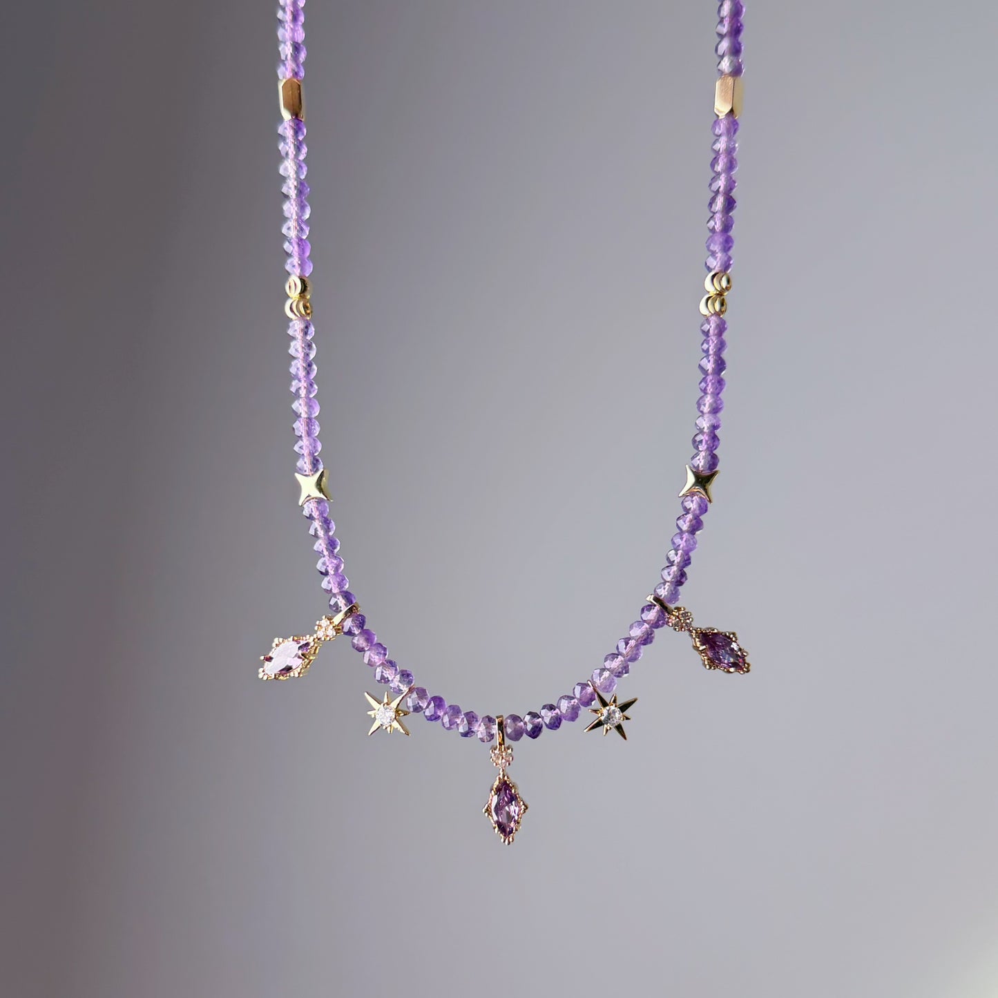 Handmade Faceted Amethyst Gemstone Beads Celestial Choker Necklace
