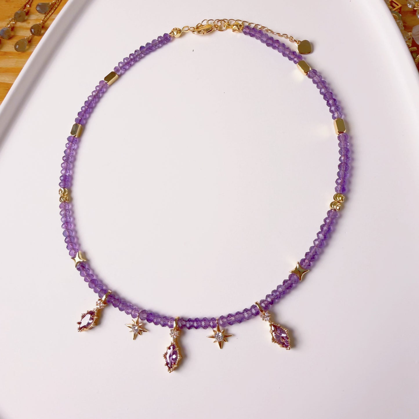 Handmade Faceted Amethyst Gemstone Beads Celestial Choker Necklace