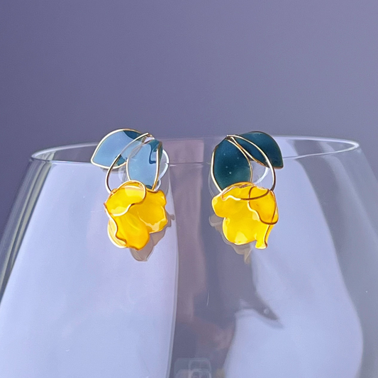 Handmade Yellow Tulips Flower Earrings-Ninaouity