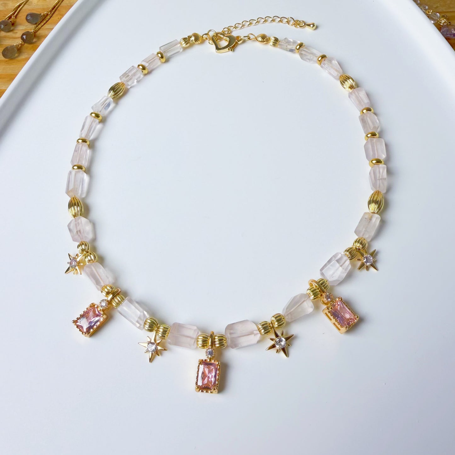 Handmade Rose Quartz Gemstone Beaded Celestial Choker Necklace