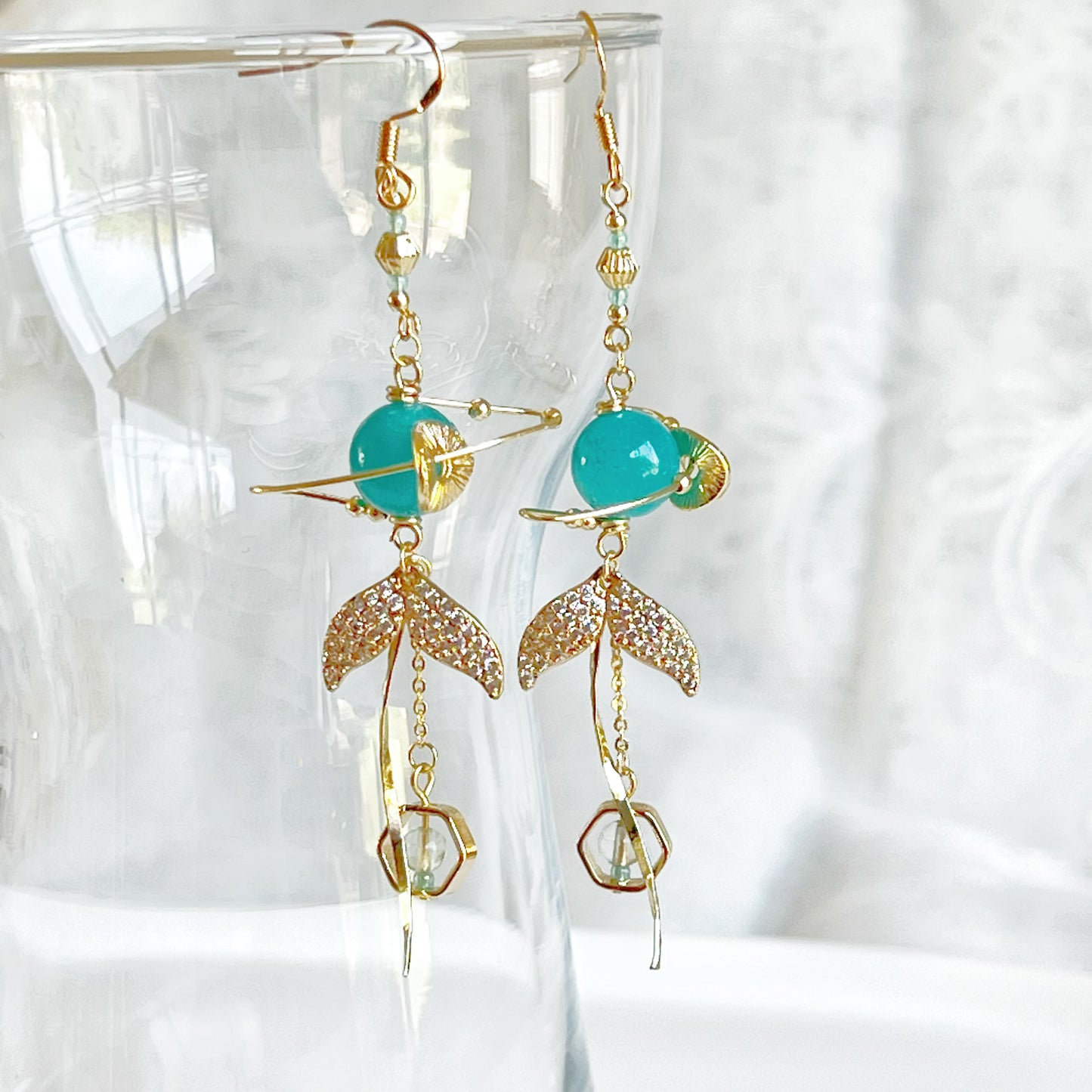 Amazonite Planet and Mermaid Tail Earrings-Ninaouity