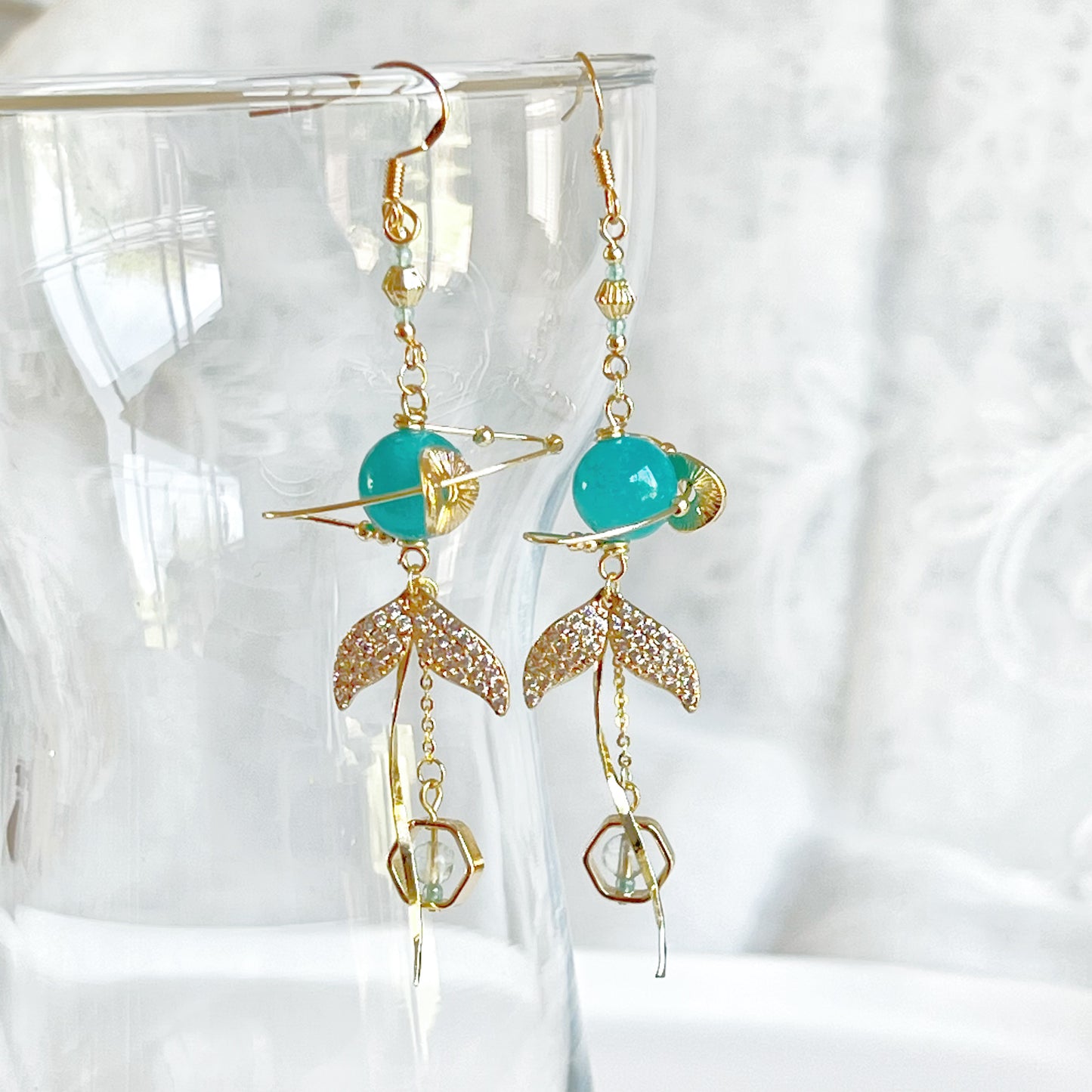 Amazonite Planet and Mermaid Tail Earrings-Ninaouity