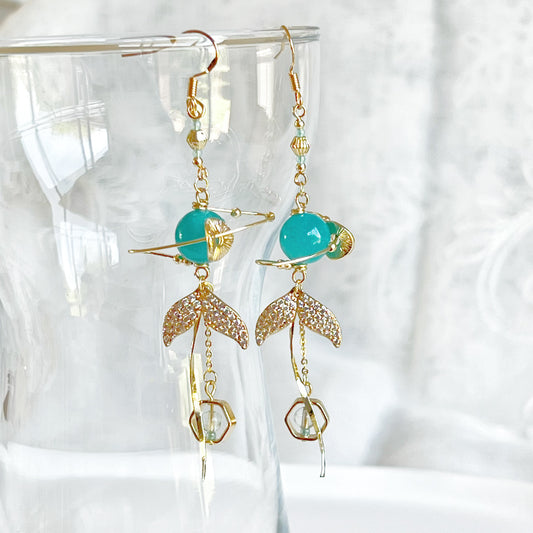 Amazonite Planet and Mermaid Tail Earrings-Ninaouity