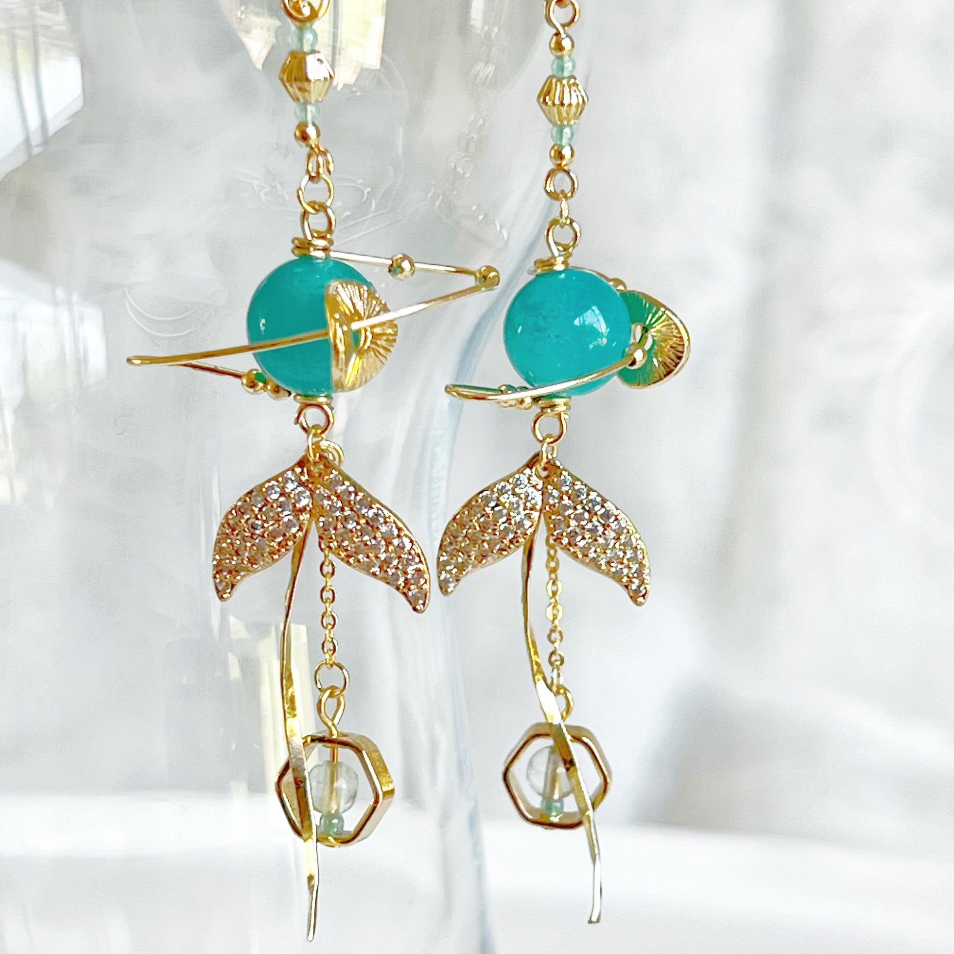 Amazonite Planet and Mermaid Tail Earrings-Ninaouity