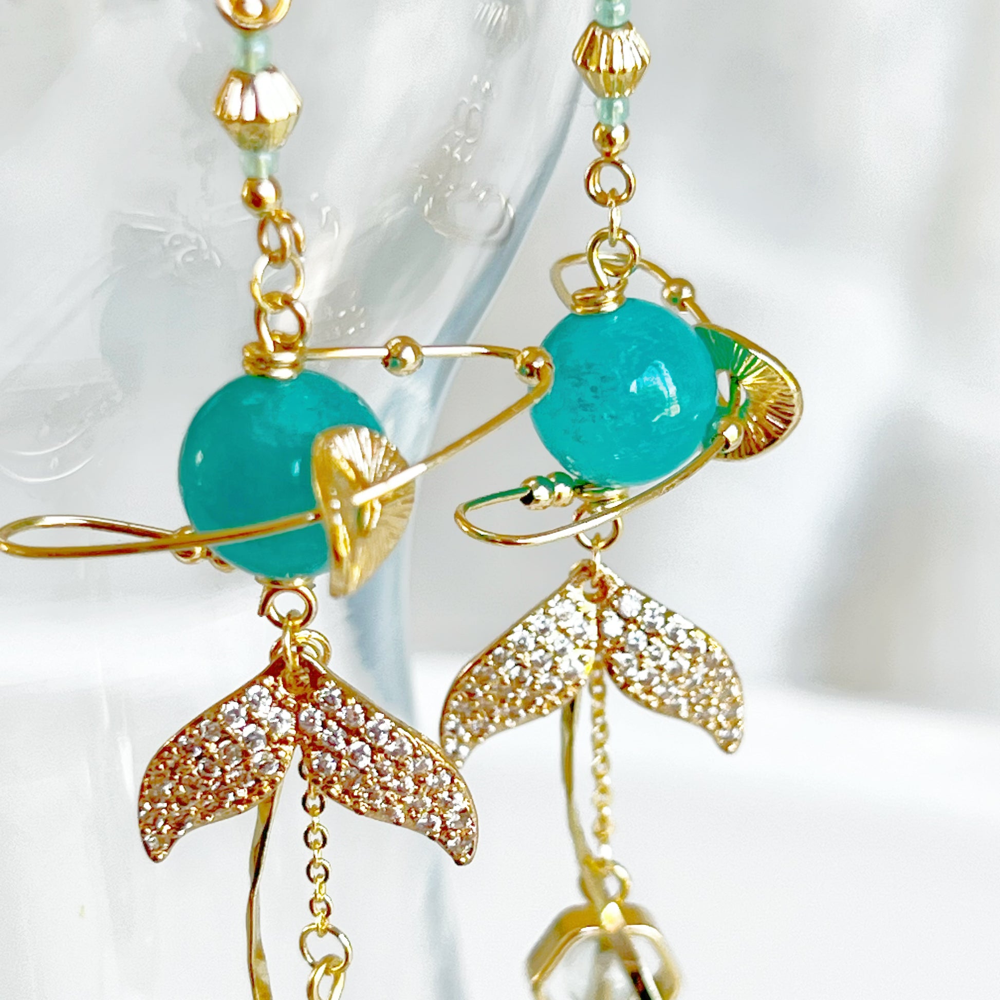 Amazonite Planet and Mermaid Tail Earrings-Ninaouity