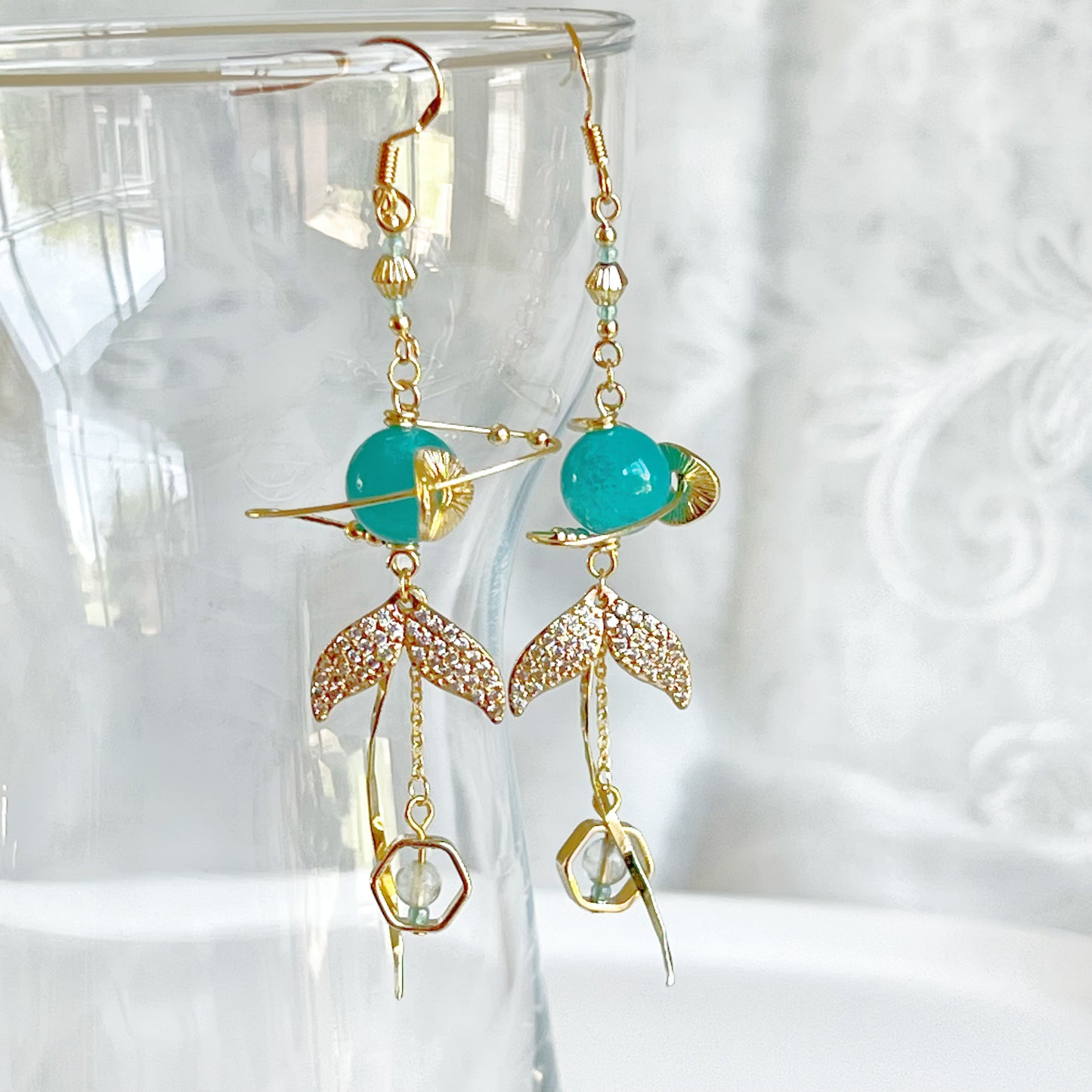 Amazonite Planet and Mermaid Tail Earrings-Ninaouity