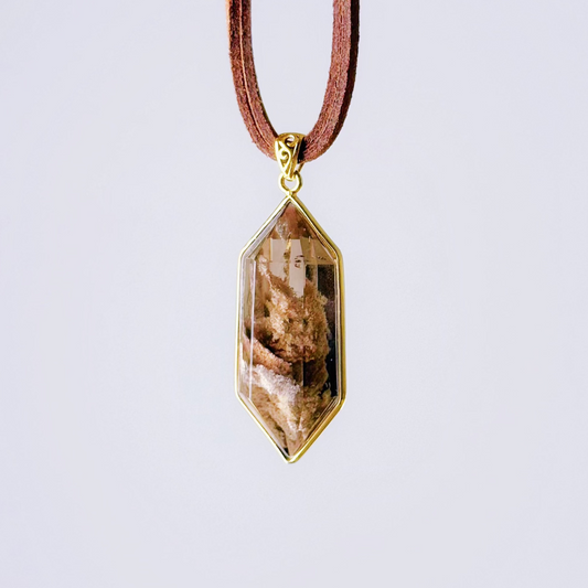 Handmade Smoky Phantom Quartz Double Terminated Crystal Pendant Necklace