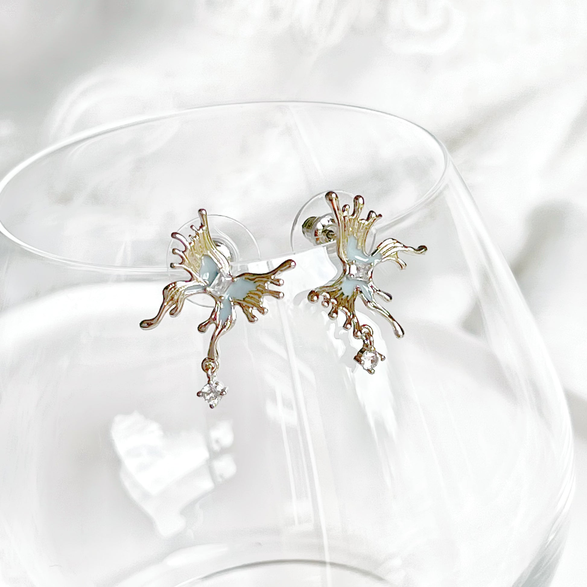 Silver and Blue Butterfly Earrings-Ninaouity
