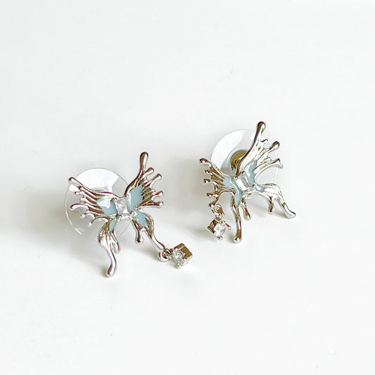 Silver and Blue Butterfly Earrings-Ninaouity