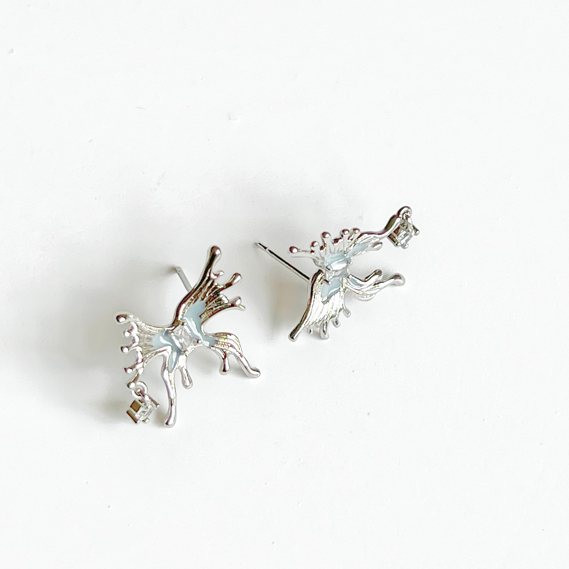 Silver and Blue Butterfly Earrings-Ninaouity