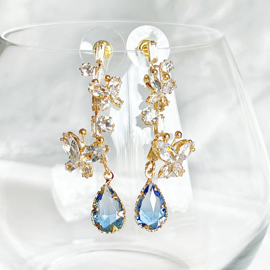 Butterflies and Blue Tear Drop Earrings-Ninaouity