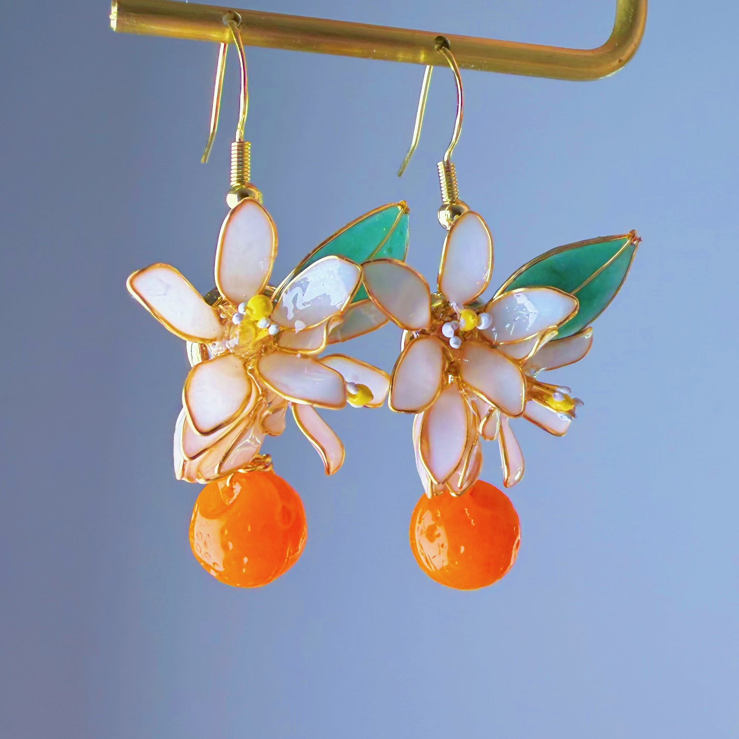 Handmade Citrus Orange Blossom Flowers and Fruit Drop Earrings