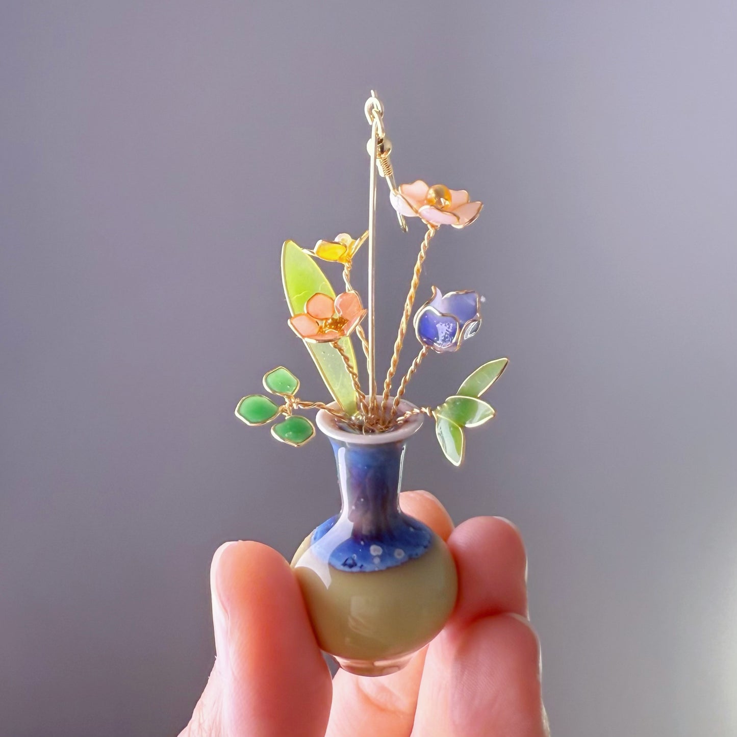 Handmade Summer Flowers Bouquet in Ceramic Vase Earrings