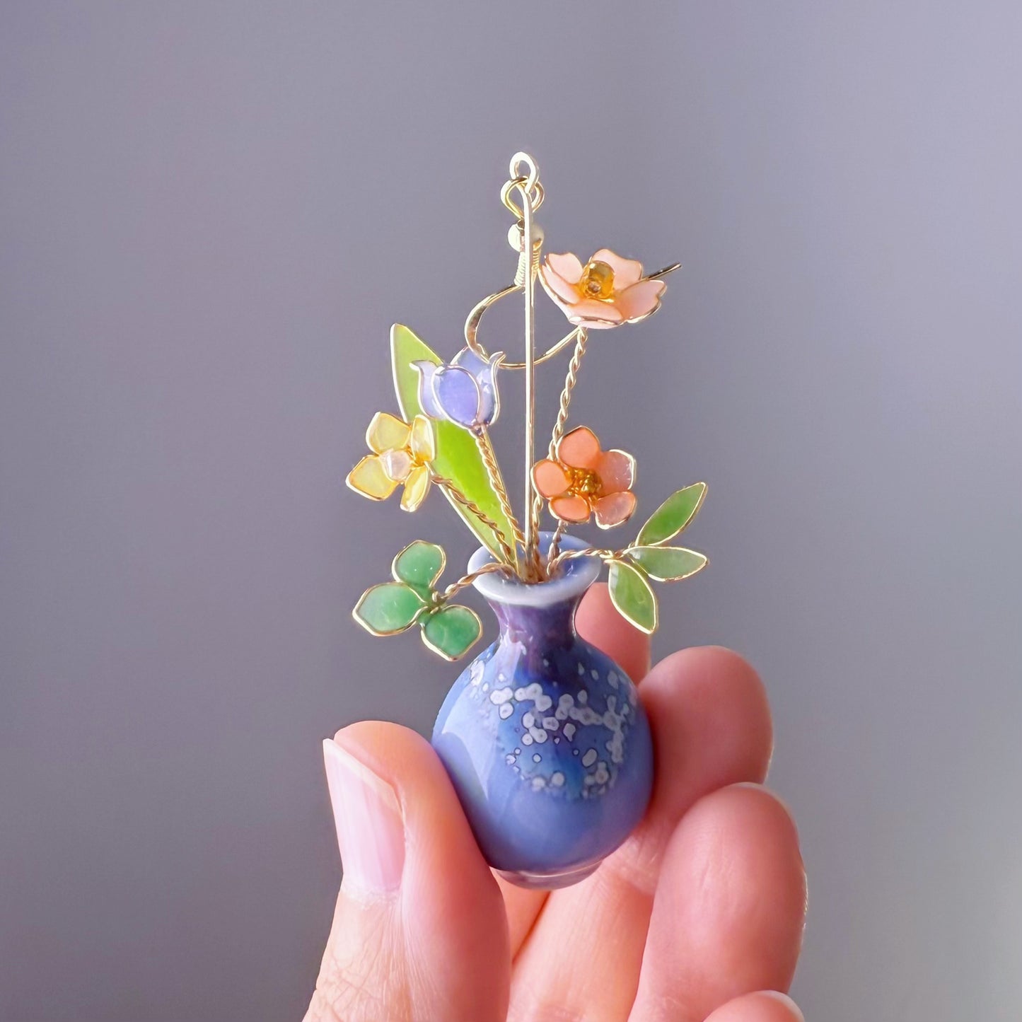 Handmade Summer Flowers Bouquet in Ceramic Vase Earrings