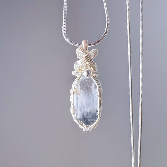 Quartzberry - Natural Blue Rutilated Quartz Crystal Wire Wrapped Necklace - One-of-a-kind