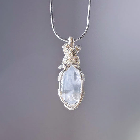 Quartzberry - Natural Light Blue Rutile Quartz Crystal Wire Wrapped Necklace - One-of-a-kind