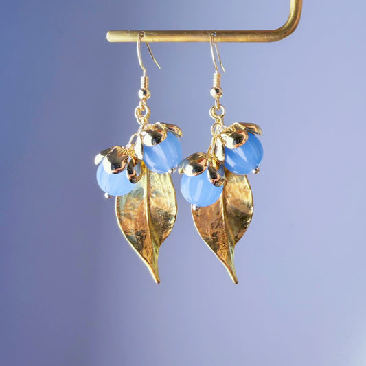 Handmade Wild Blue Berries and Golden Leaves Earrings