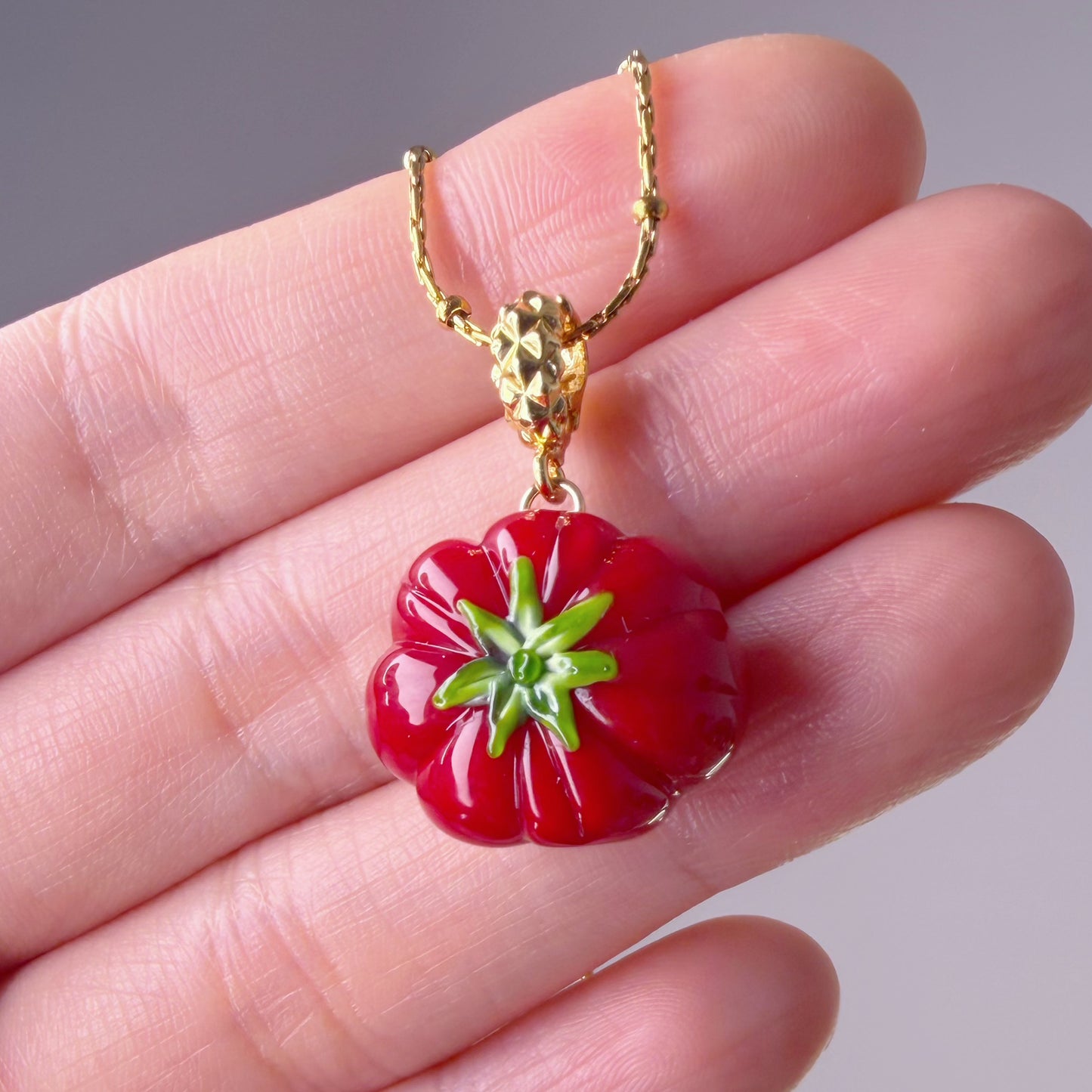 Handmade Lampwork Glass Red Beef Tomato Necklace