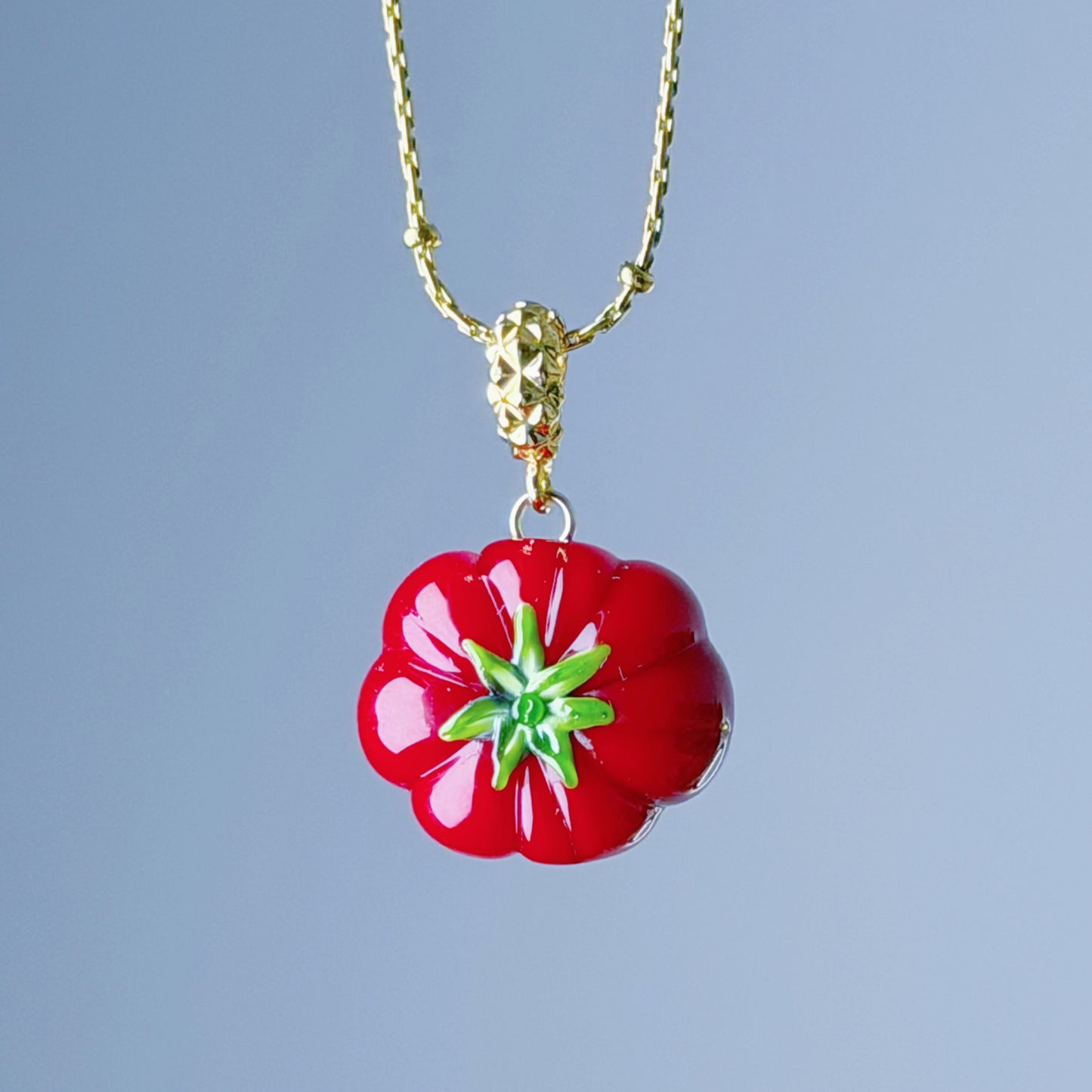 Handmade Lampwork Glass Red Beef Tomato Necklace