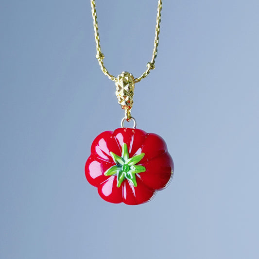 Handmade Lampwork Glass Red Beef Tomato Necklace