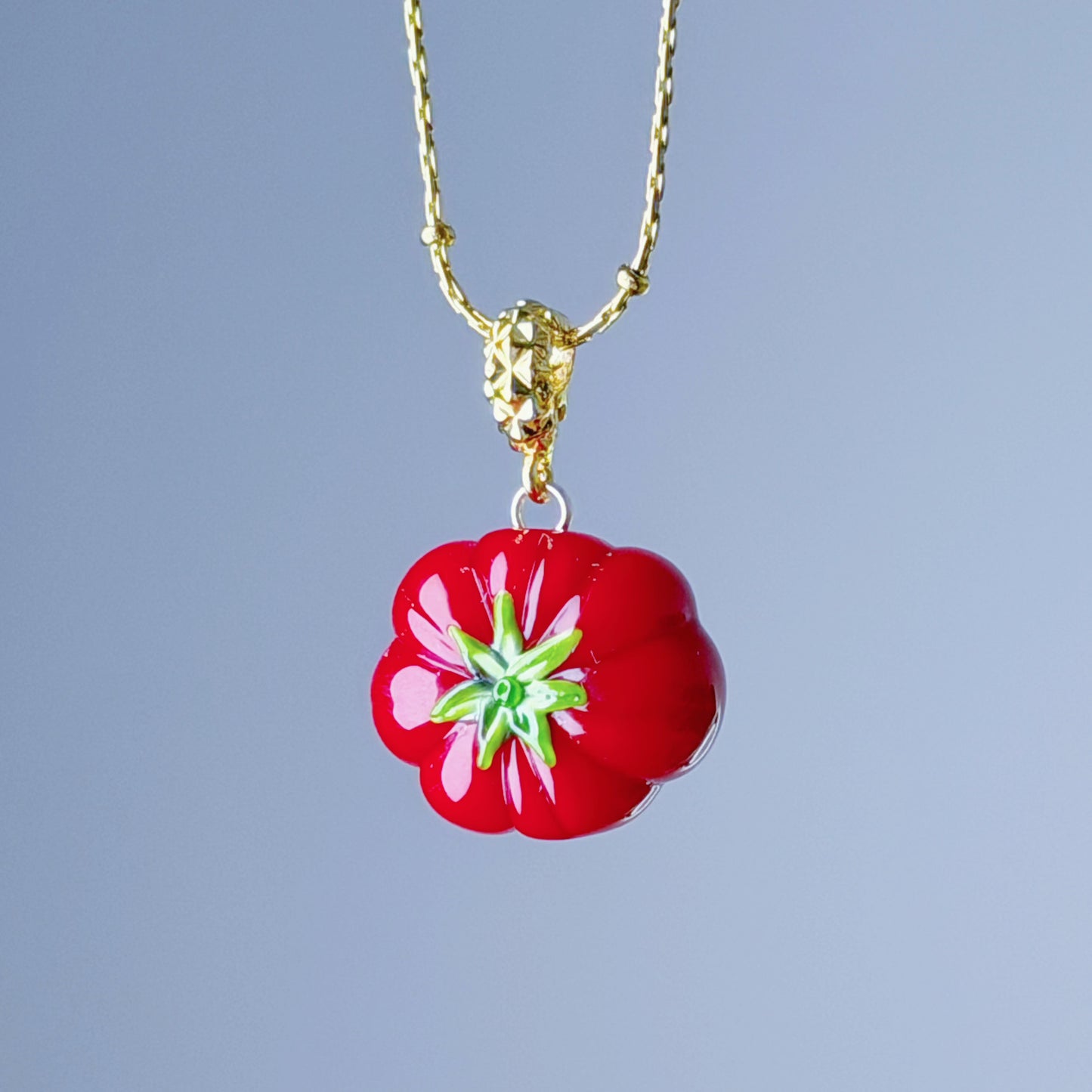 Handmade Lampwork Glass Red Beef Tomato Necklace