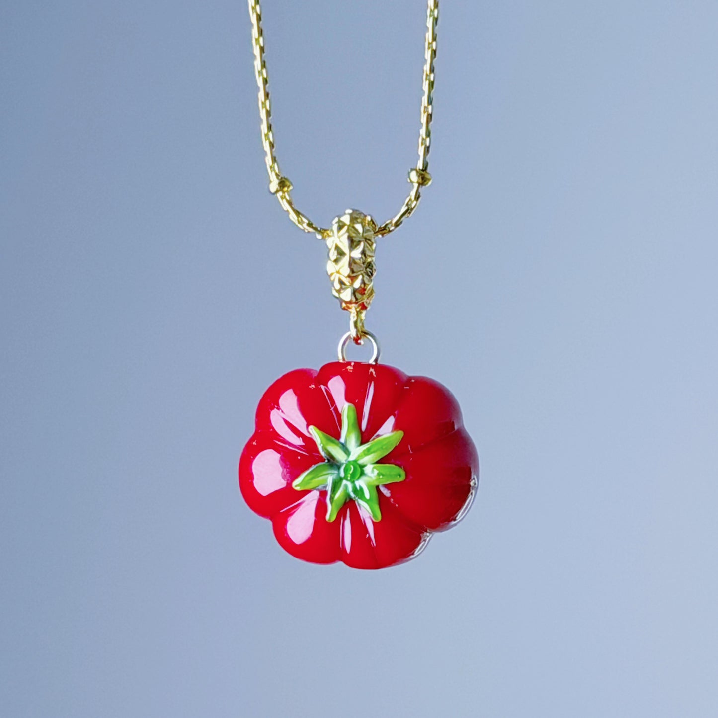 Handmade Lampwork Glass Red Beef Tomato Necklace