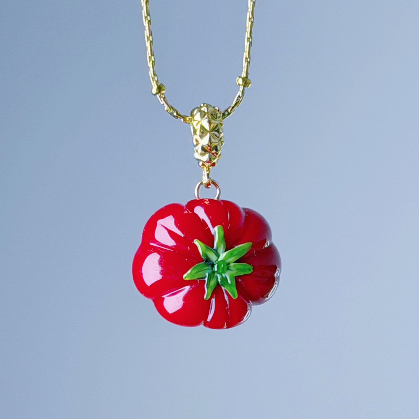 Handmade Lampwork Glass Red Beef Tomato Necklace