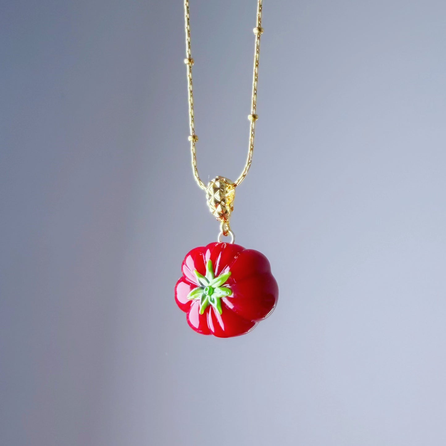 Handmade Lampwork Glass Red Beef Tomato Necklace