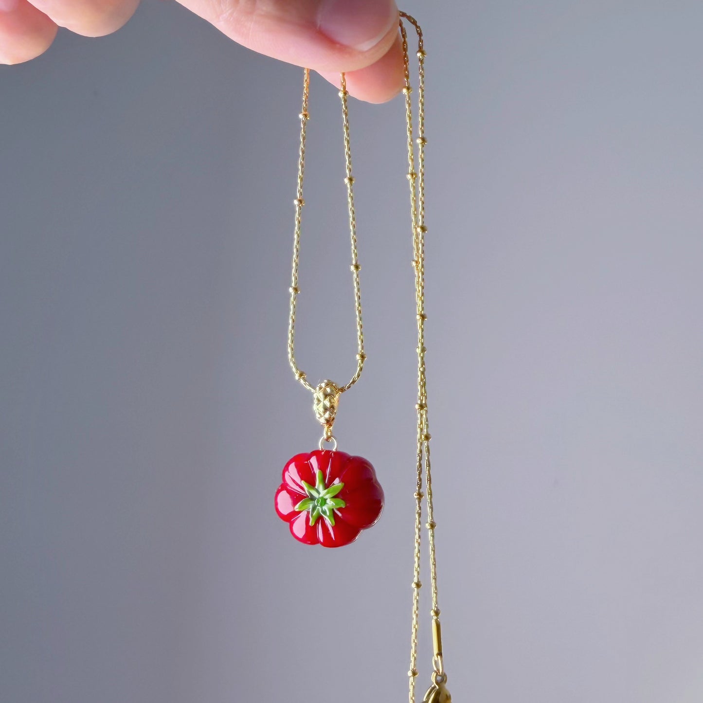Handmade Lampwork Glass Red Beef Tomato Necklace
