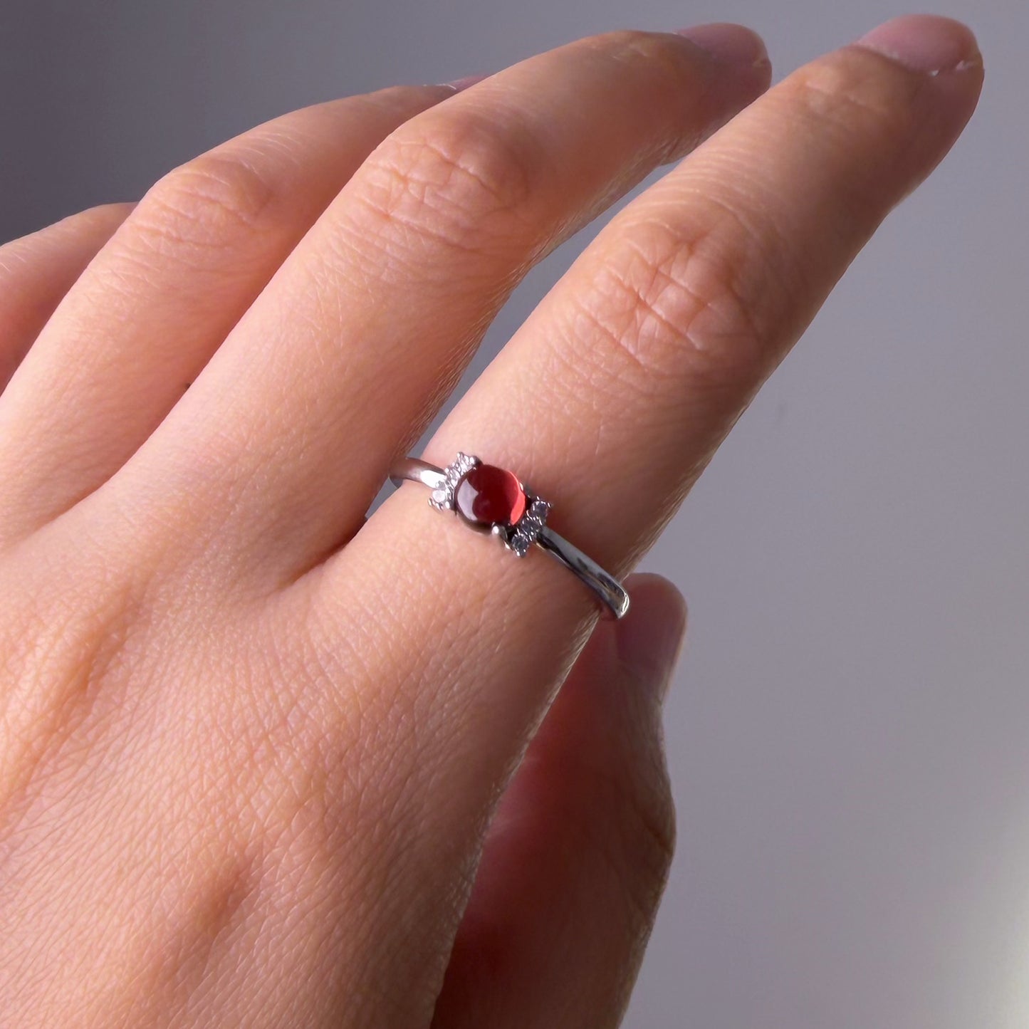Natural Crystal Red Garnet Silver Ring