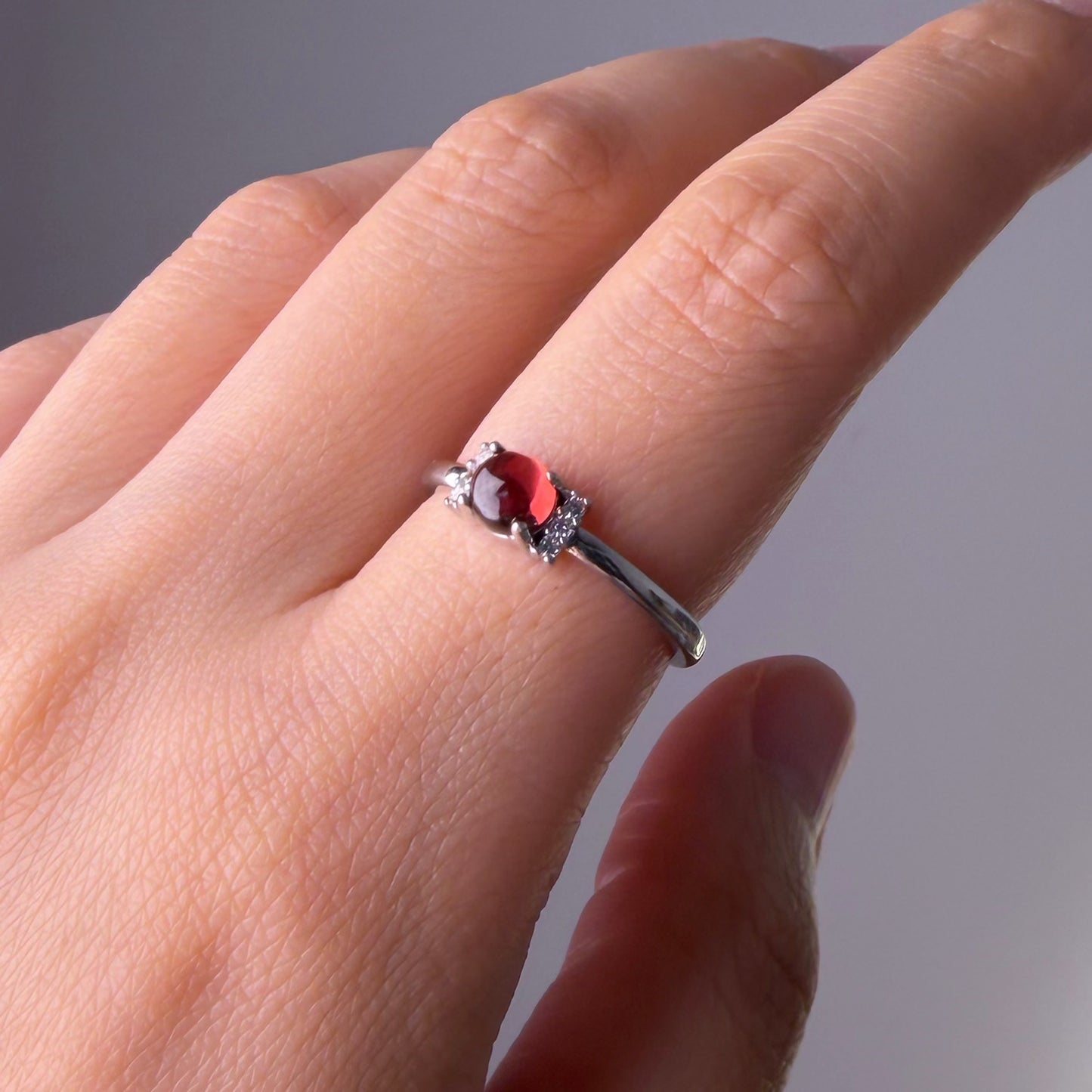 Natural Crystal Red Garnet Silver Ring