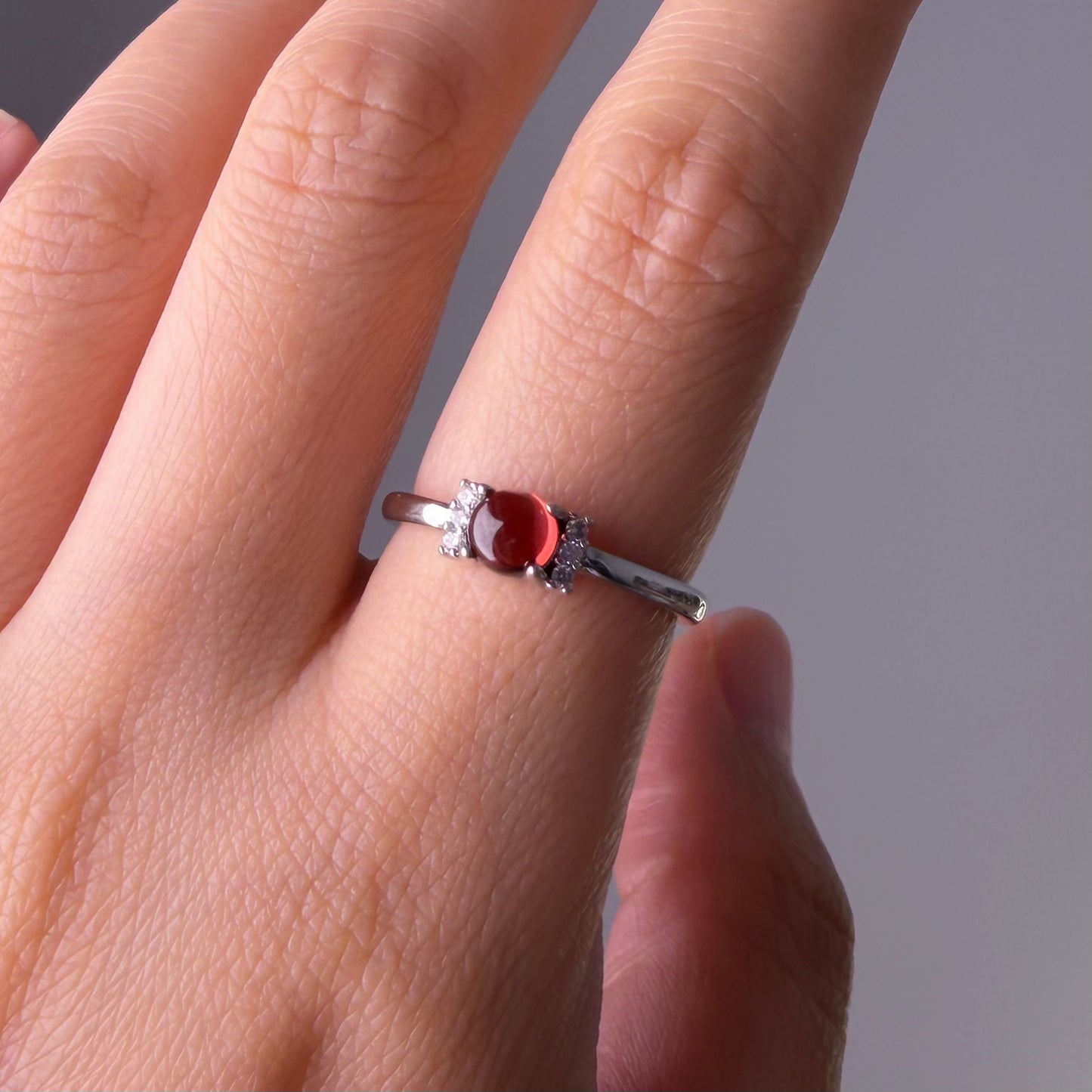 Natural Crystal Red Garnet Silver Ring