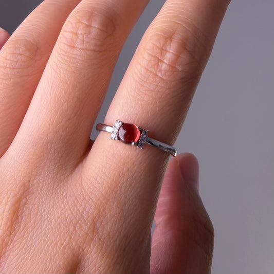 Natural Crystal Red Garnet Silver Ring