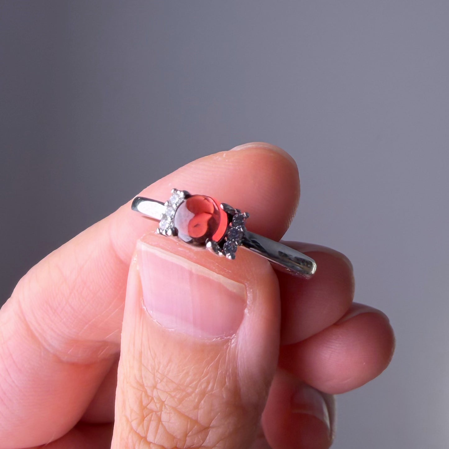Natural Crystal Red Garnet Silver Ring