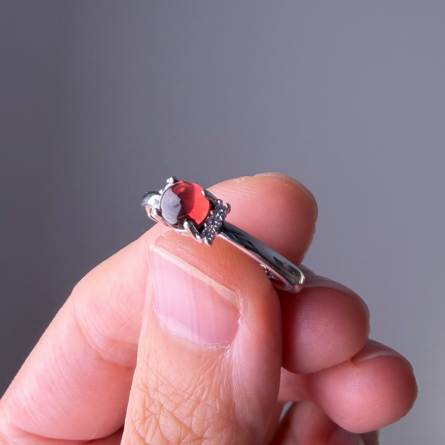 Natural Crystal Red Garnet Silver Ring