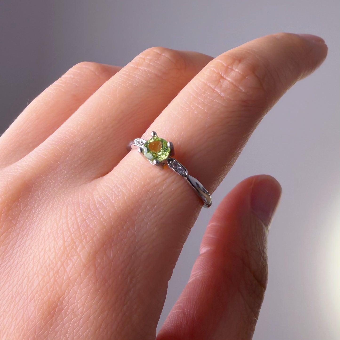 Natural Crystal Green Peridot Silver Ring