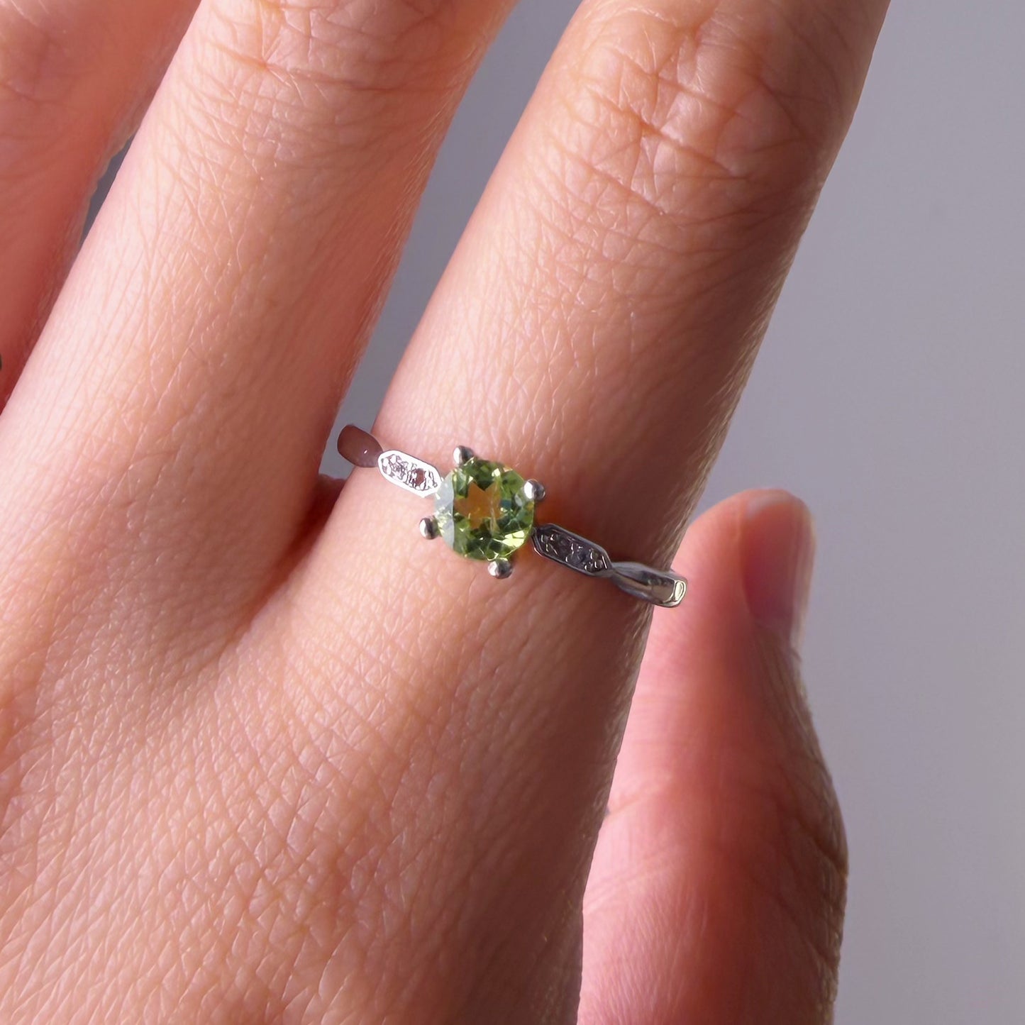 Natural Crystal Green Peridot Silver Ring