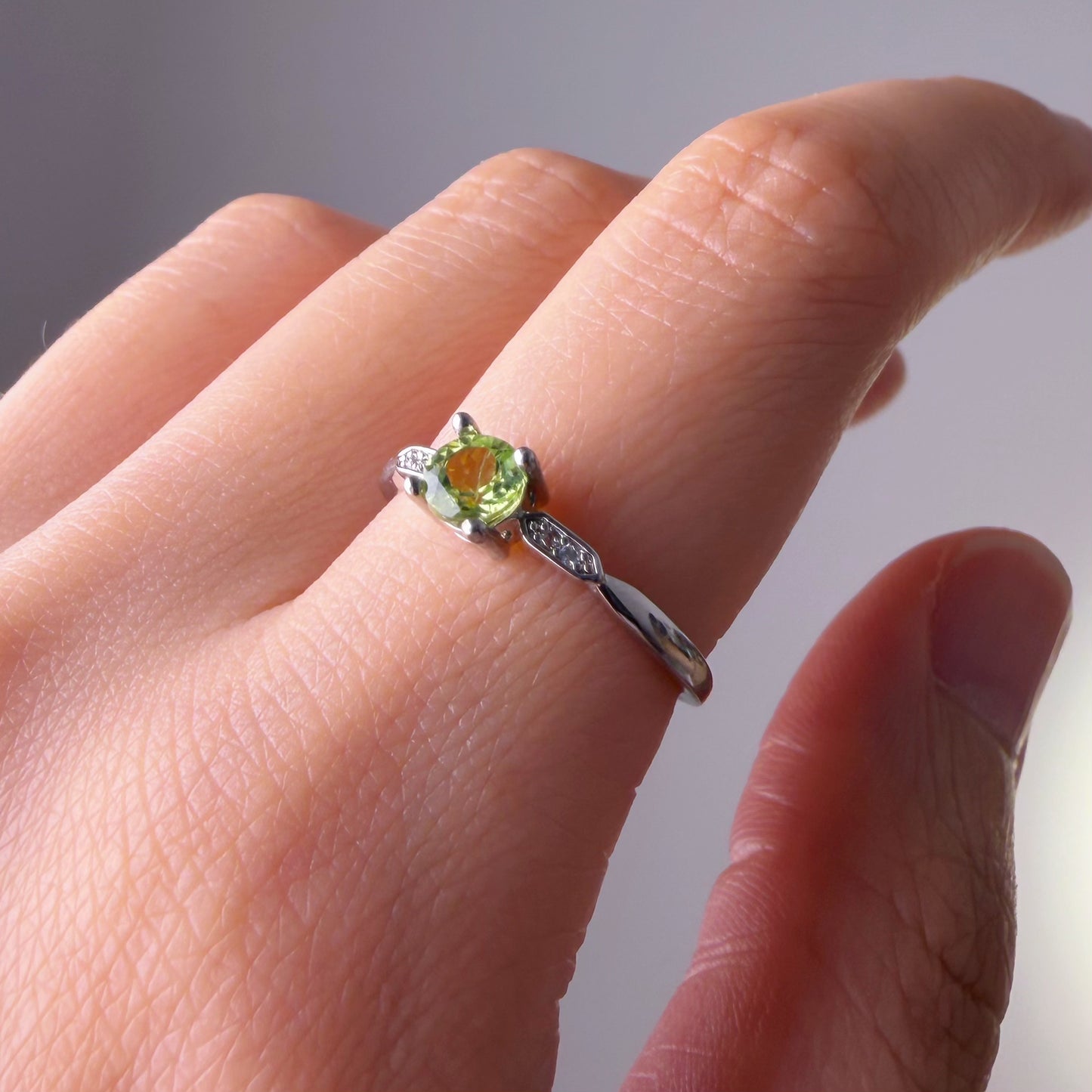 Natural Crystal Green Peridot Silver Ring