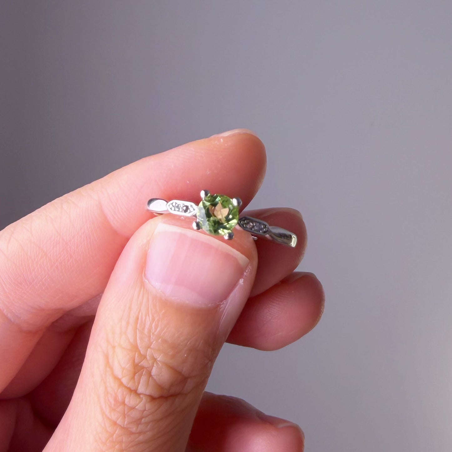 Natural Crystal Green Peridot Silver Ring