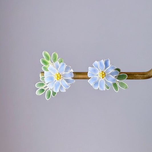 Handmade Little Blue Daisy Flowers Earrings
