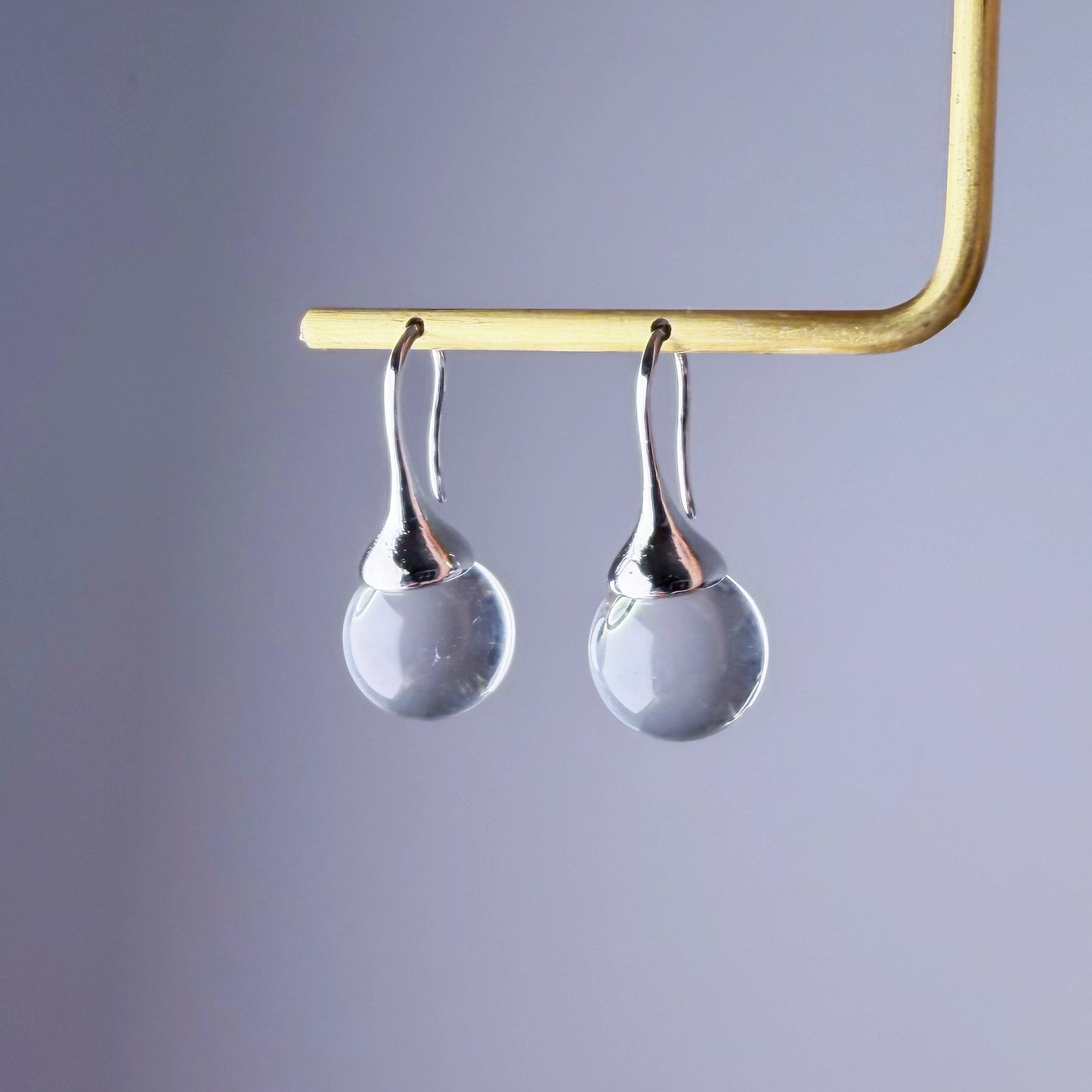Handmade Natural Clear Quartz Globe Large Water Drop Earrings