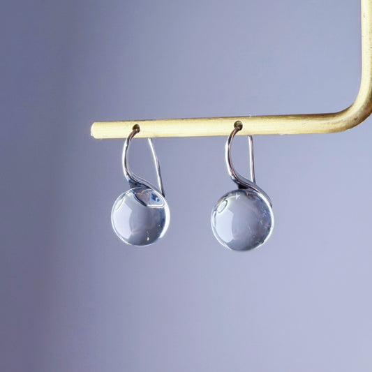 Handmade Natural Clear Quartz Globe Small Water Drop Earrings
